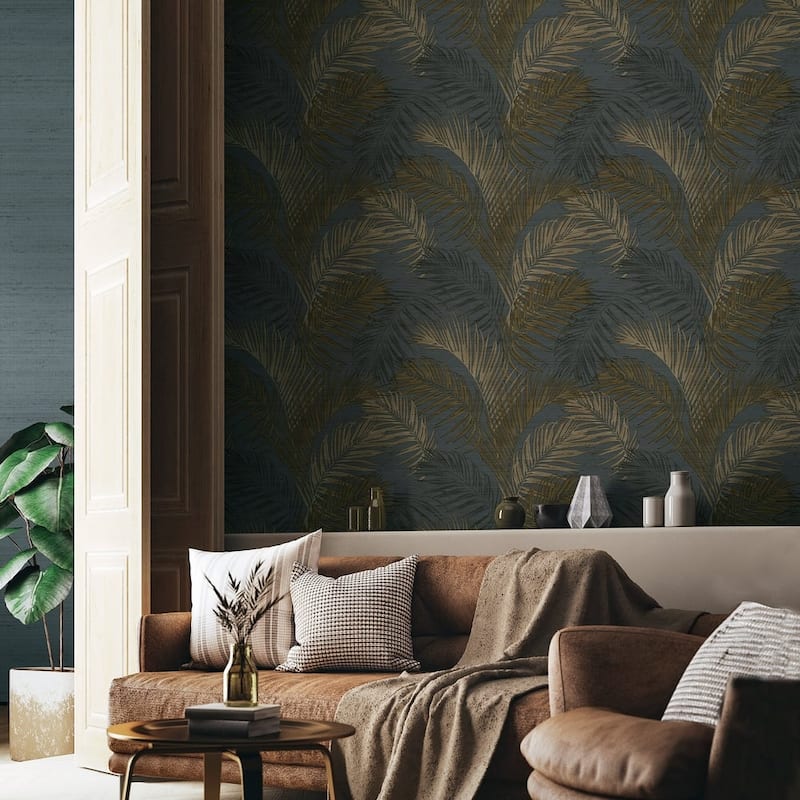 Galerie Wallcoverings Synergy Collection Lush Leaf Palm Sheen Finish Vinyl on Non-woven Wallpaper Roll