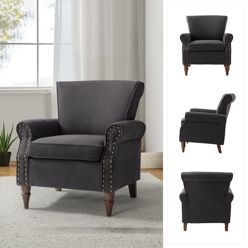 Nyctelius Upholstered Comfy Accent chair with Turned Wooden Legs and Nailhead Trim Set of 2 by HULALA HOME