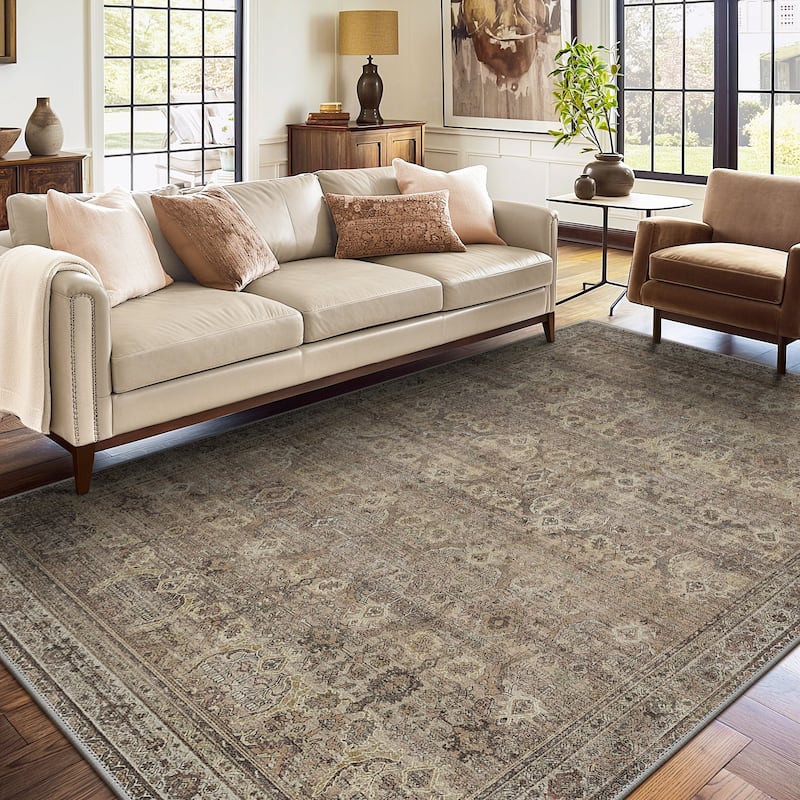 Mcow Vintage Floral Low-Pile Machine Washable Non-Slip Area Rug - 5'X7' - Sage - Rectangle