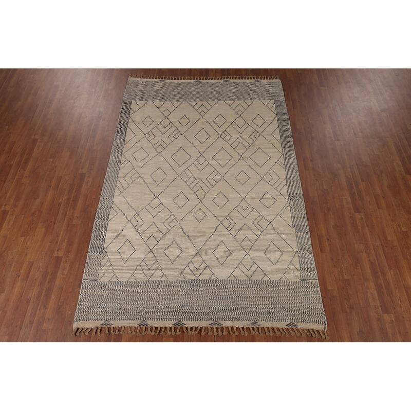 Earth Tone Moroccan Area Rug Handmade Wool Carpet - 6'11"x 10'7"