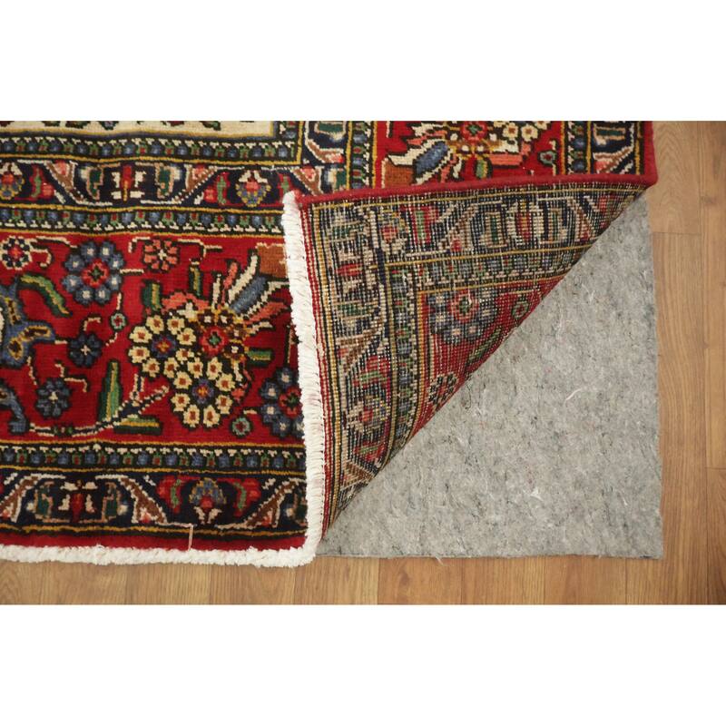 Hand Knotted Oriental 100% Wool Carpet Traditional Floral Red Tabriz Area Rug - 11' 0'' X 7' 10''