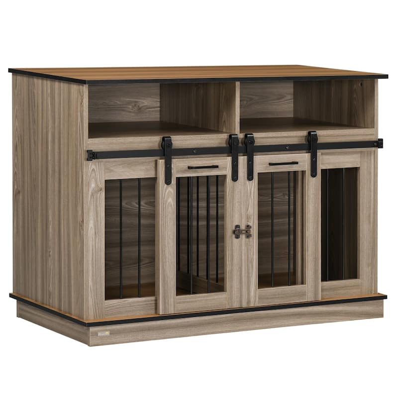 Dog Crate Furniture For Large Dogs Or Double Dog Kennel With Shelves, 47" X 23.5" X 35" - Natural