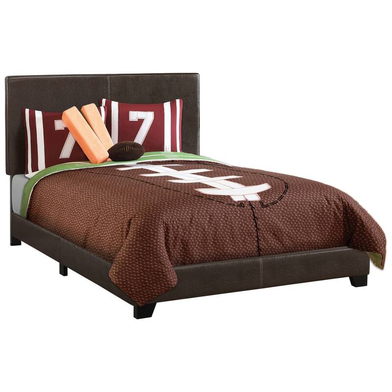 Full Size Upholstered Bed, Brown Leather Look, Transitional Style