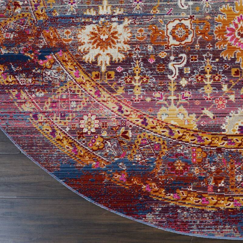 HomeRootsFloral Transitional Round Area Rug - 72' X '72' X '0.5