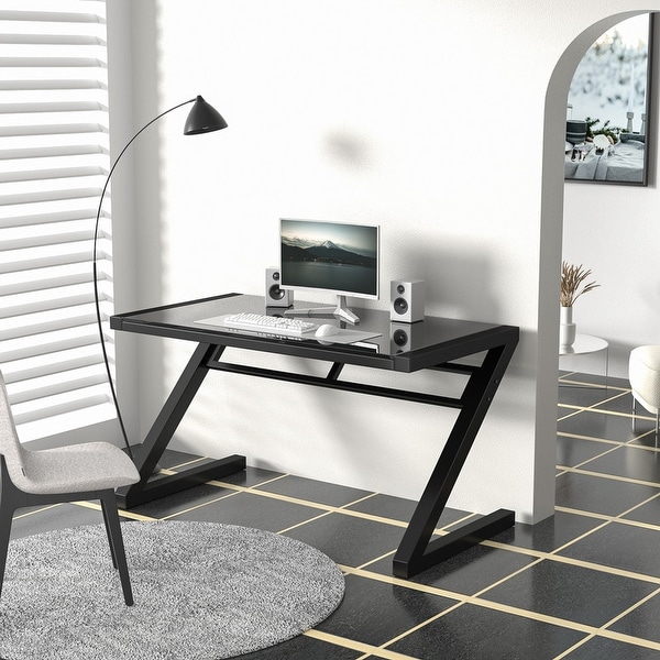 Professional Z-Leg Tempered Glass Gaming and Study Desk with Professional Z-Leg Tempered Glass Gaming and Study Desk with