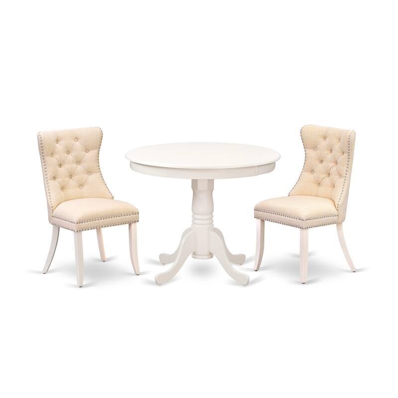 East West Furniture Dining Table Set Includes a Round Kitchen Table and Padded Chairs, Linen White (Pieces Options)
