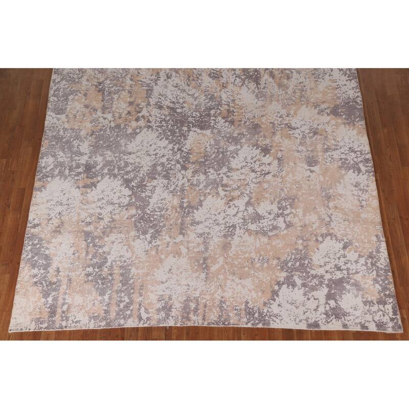 Abstract Modern Area Rug Hand-Knotted Beige Wool Carpet - 7'9"x 9'9"