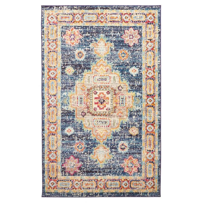 ECARPETGALLERY Machine Made Lotus Navy Area Rug - Navy - 5'0 x 8'0
