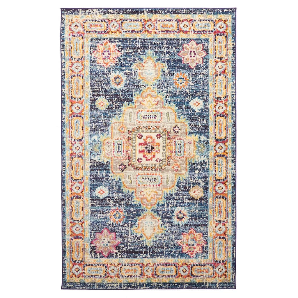 ECARPETGALLERY Machine Made Lotus Navy Area Rug