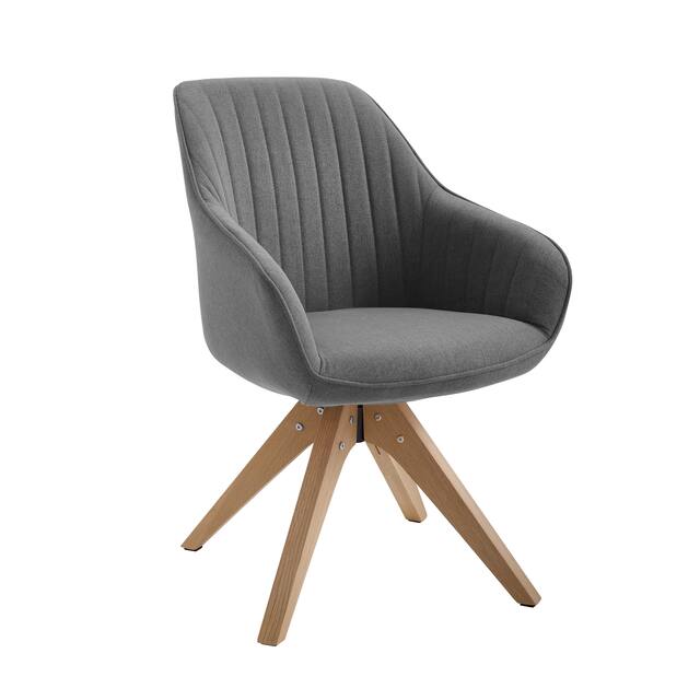 Art Leon Classical Swivel Office Accent Chair with Wood Legs - Walnut Finished Wood Legs - Senior Grey Fabric