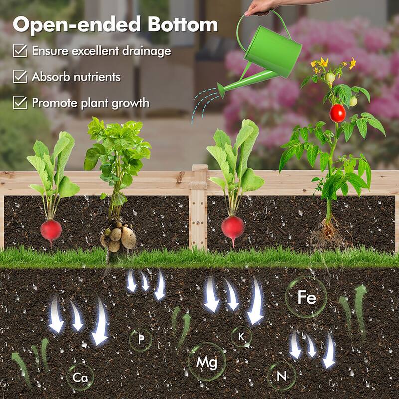 Gymax Raised Garden Bed Wooden Planter Box with Divided Space for