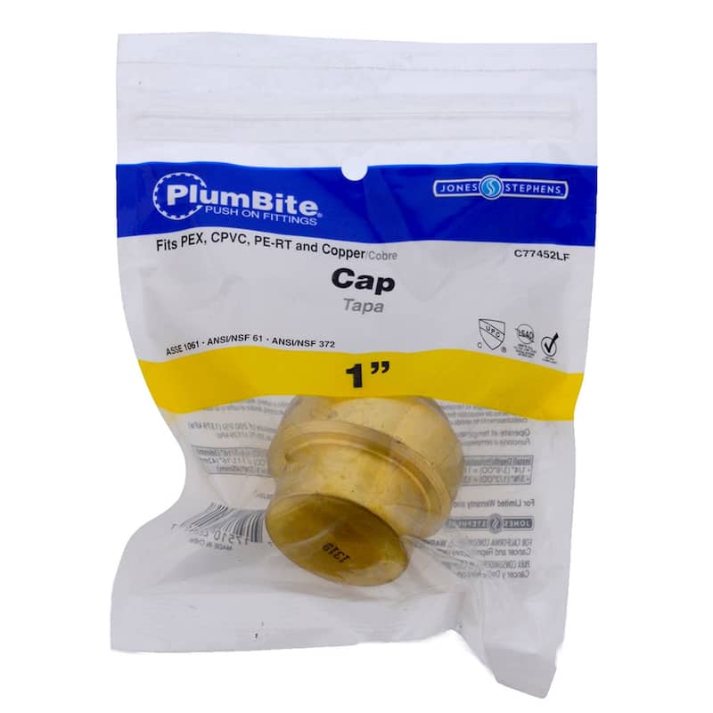 Jones Stephens 1" PlumBite Push On Cap, Bag of 1