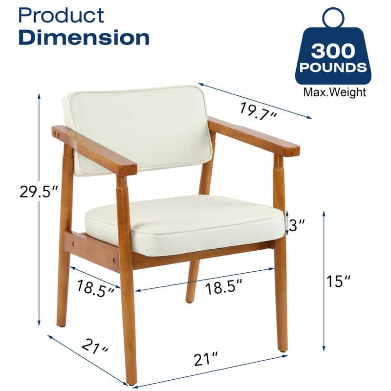 Walnut Faux Leather Upholstered Dining Chair Padded Armchair Solid Wood Open Back