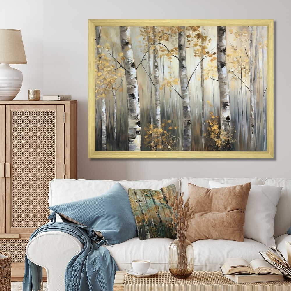 Designart "Birch Tree Forest Wonderland Ii" Tree Framed Wall Art For Living Room