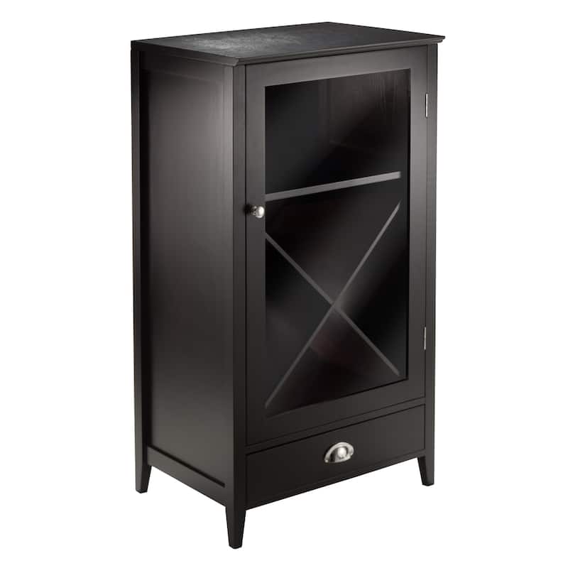 Wooden Wine Cabinet with Glass Door and X Panel for 28 Bottle Storage - 22.64 x 15.75 x 40 inches