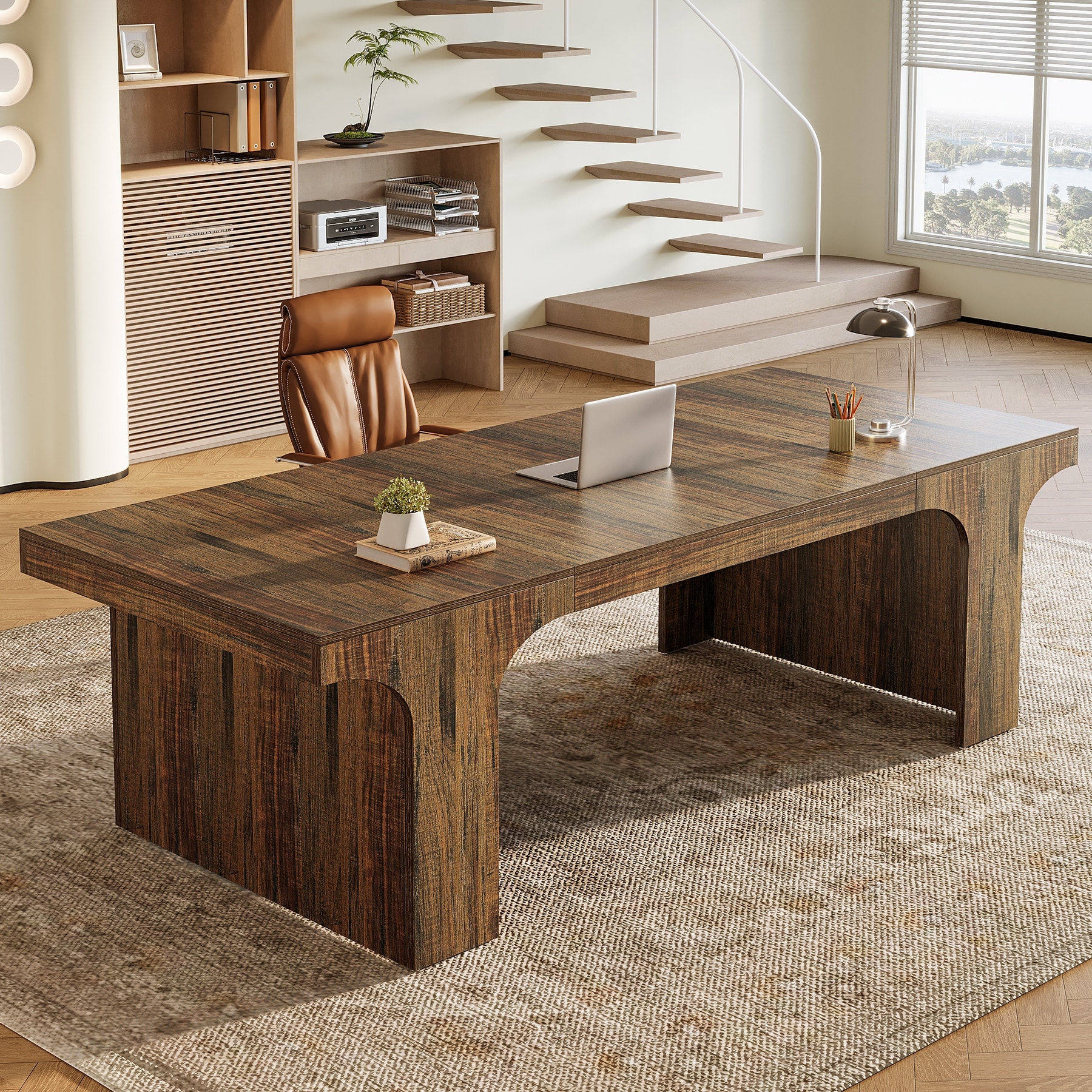 70.9" Executive Desk, Large Wood Computer Office Desk, Writing Table Business Workspace Home Office Accent Desk