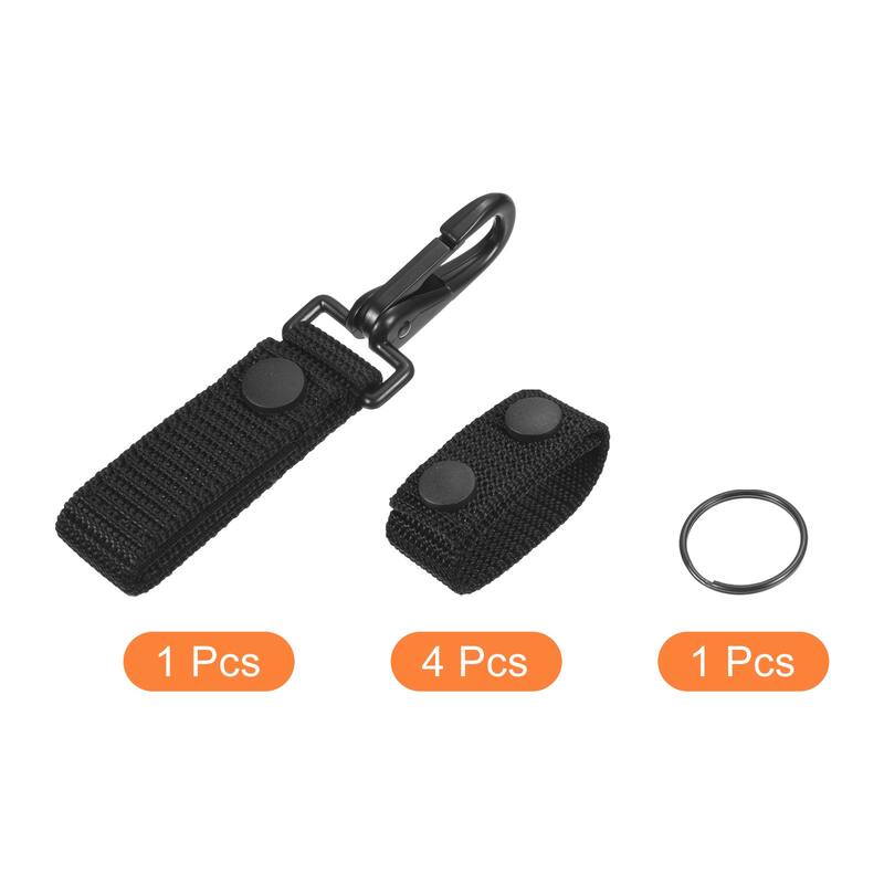Belt Keeper Set, Nylon Webbing Strap Loop Key Holder with Snaps, Black 5pcs