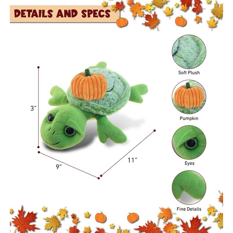 DolliBu Super Soft Sea Turtle Stuffed Animal with Pumpkin Decor - 11 inches
