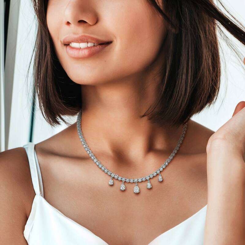 Miadora 7 1/4ct TDW Diamond Tennis Charm Necklace in 14k White Gold - 17 in