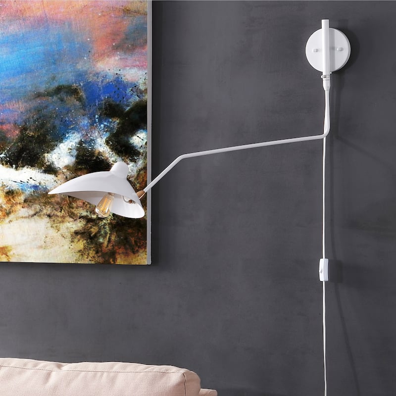 Frank 35" Iron Retro Swing LED Wall Sconce, White by JONATHAN Y - One