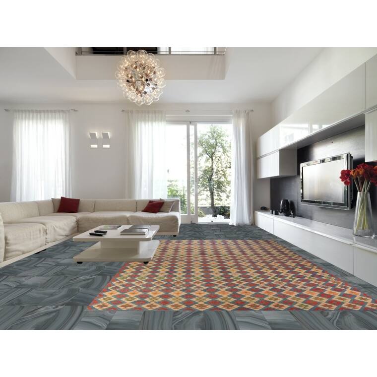 All-Over Trellis Colorful Kilim Large Rug Flatweave Wool Carpet - 10'1" x 15'10"