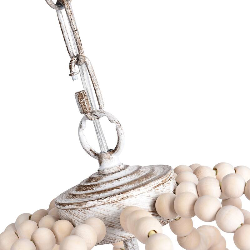 OYIPRO 4-Light Farmhouse Geometric Chandelier with Wood Beads