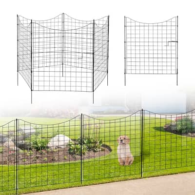 36"x39" Black Steel 5-Panel Garden Fence with Gate Rustproof Lawn and Flower Bed Barrier - 36” x 39”
