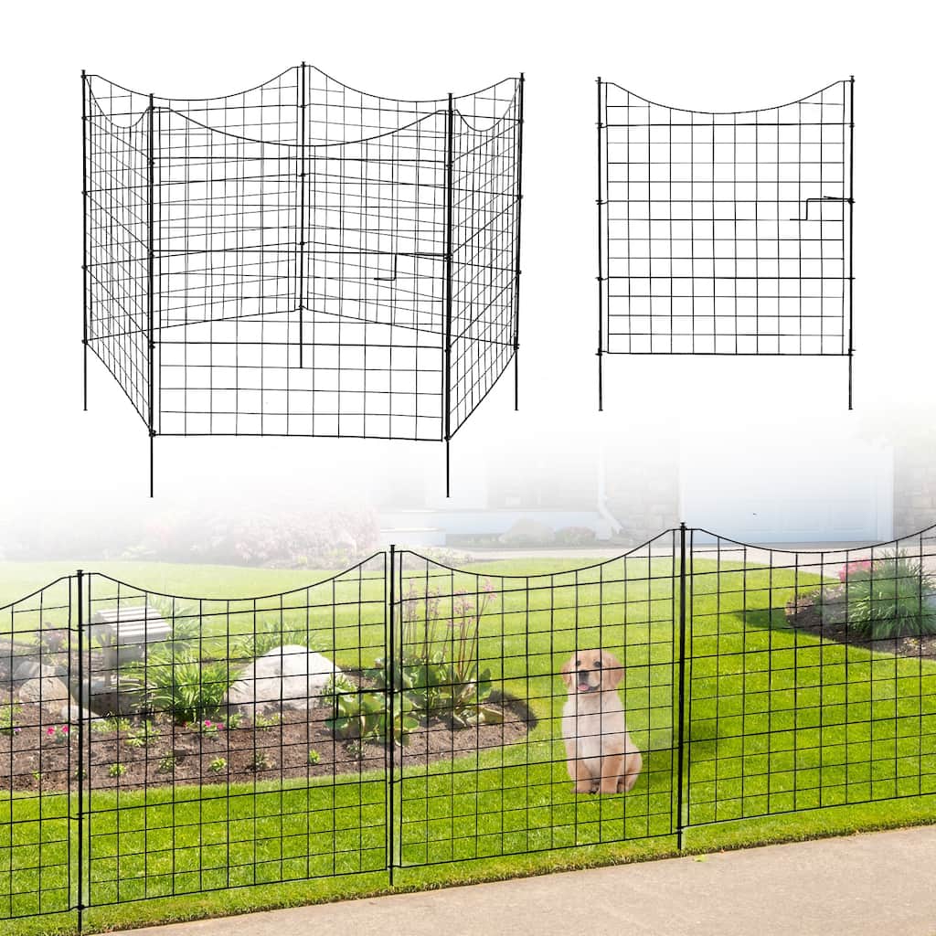 36"x39" Black Steel 5-Panel Garden Fence with Gate Rustproof Lawn and Flower Bed Barrier - 36” x 39”
