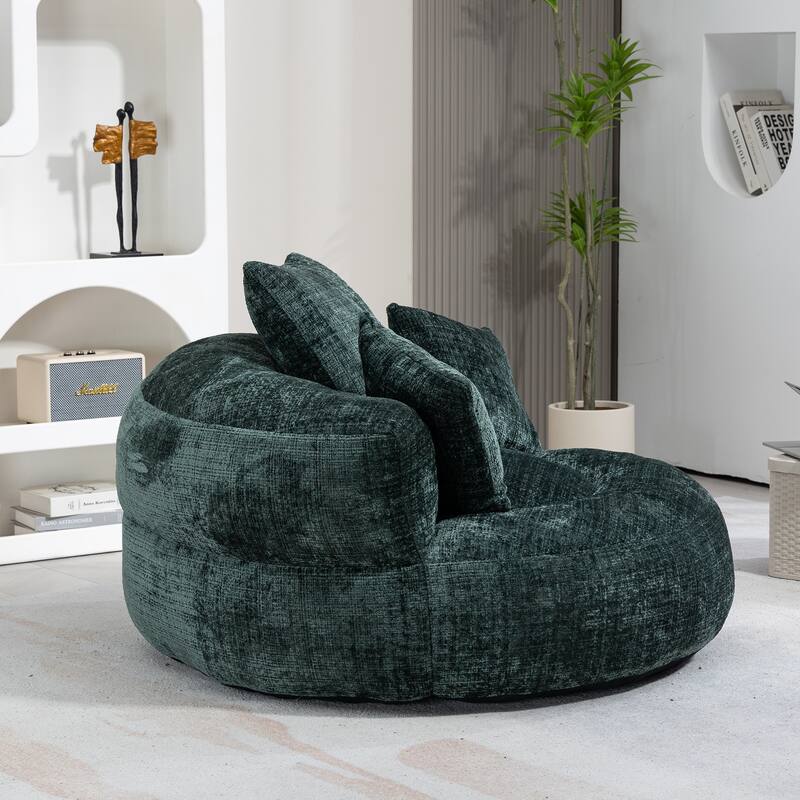 Chenille Upholstered Durable Comfort Lounger High Back Bean Bag Lazy Sofa With Three Pillows