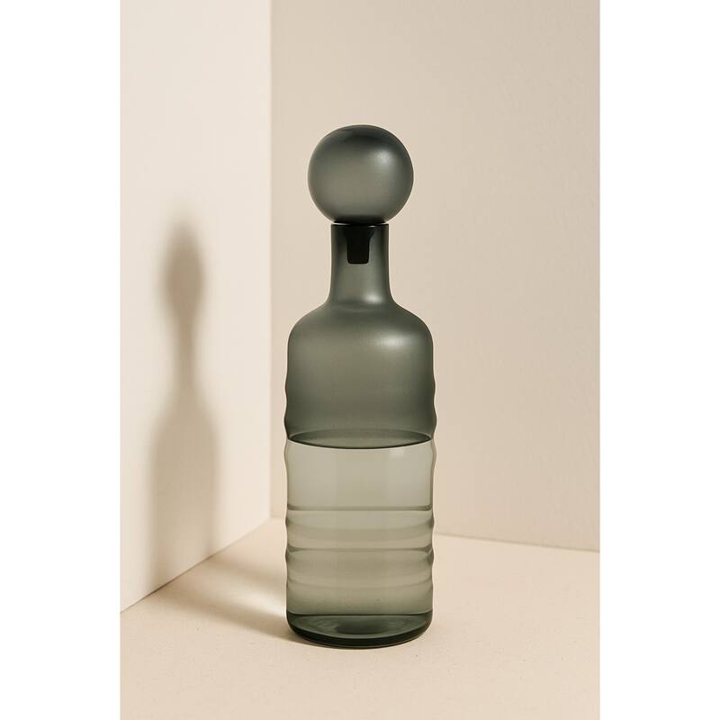 Ribbed Base Glass Bottle Vase - 15" - Clear and Gray