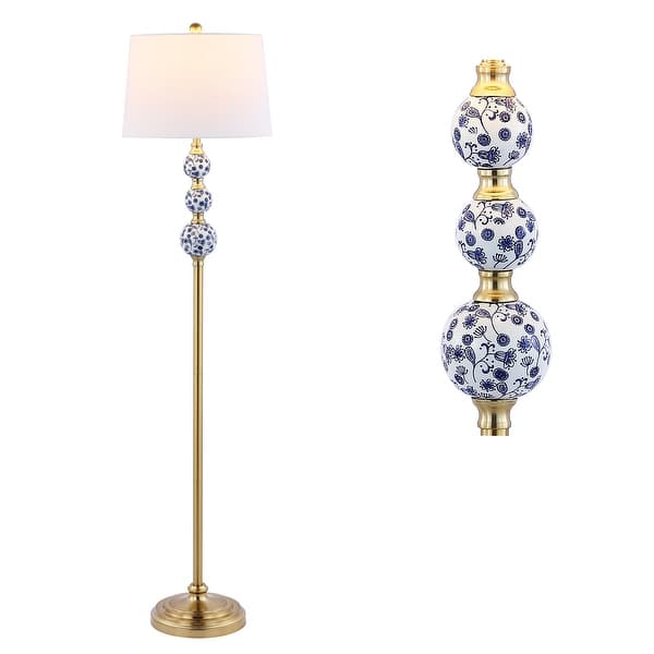slide 2 of 8, Aveiro 62.5" Classic Iron LED Floor Lamp, Transitional Gold with Blue and White by JONATHAN Y