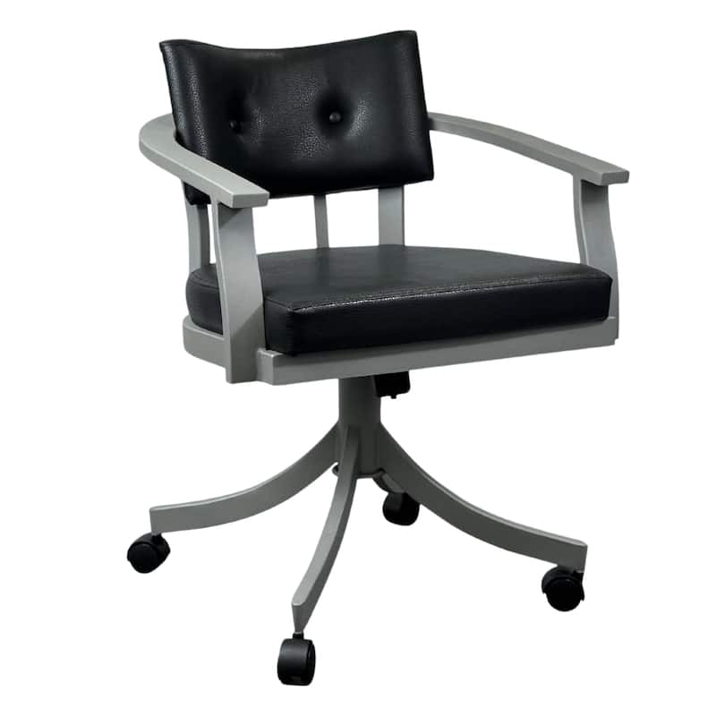 Tempo Furniture Regal Caster Swivel & Tilt Dining Chair w/ Arms Armchair Nickel Powder Coat Finish & Black Polyurethane