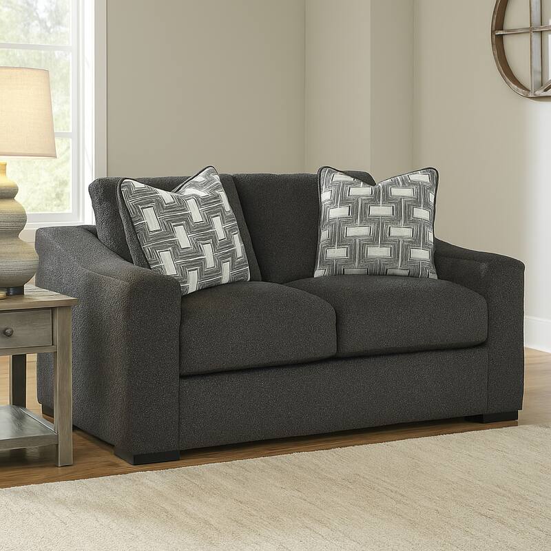 Wryen Loveseat, Onyx Black Polyester, 2 Accent Throw Pillows, 67 Inch