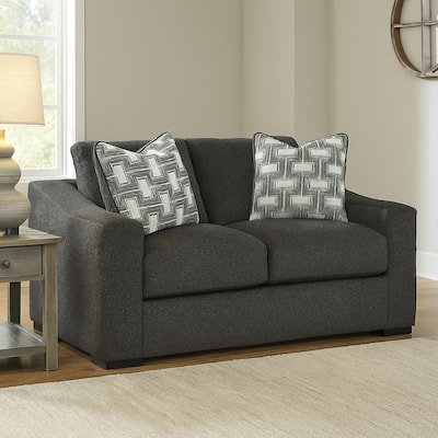 Wryen Loveseat, Onyx Black Polyester, 2 Accent Throw Pillows, 67 Inch