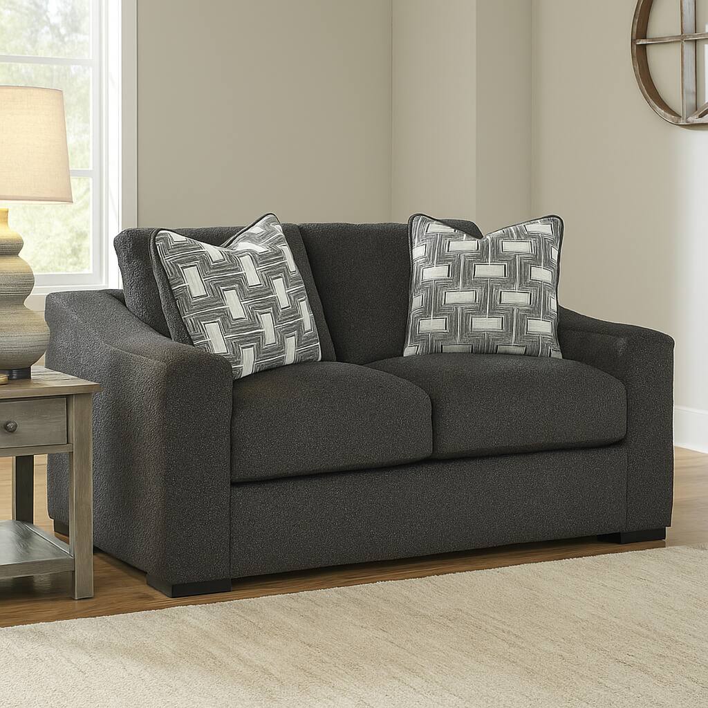 Wryen Loveseat, Onyx Black Polyester, 2 Accent Throw Pillows, 67 Inch