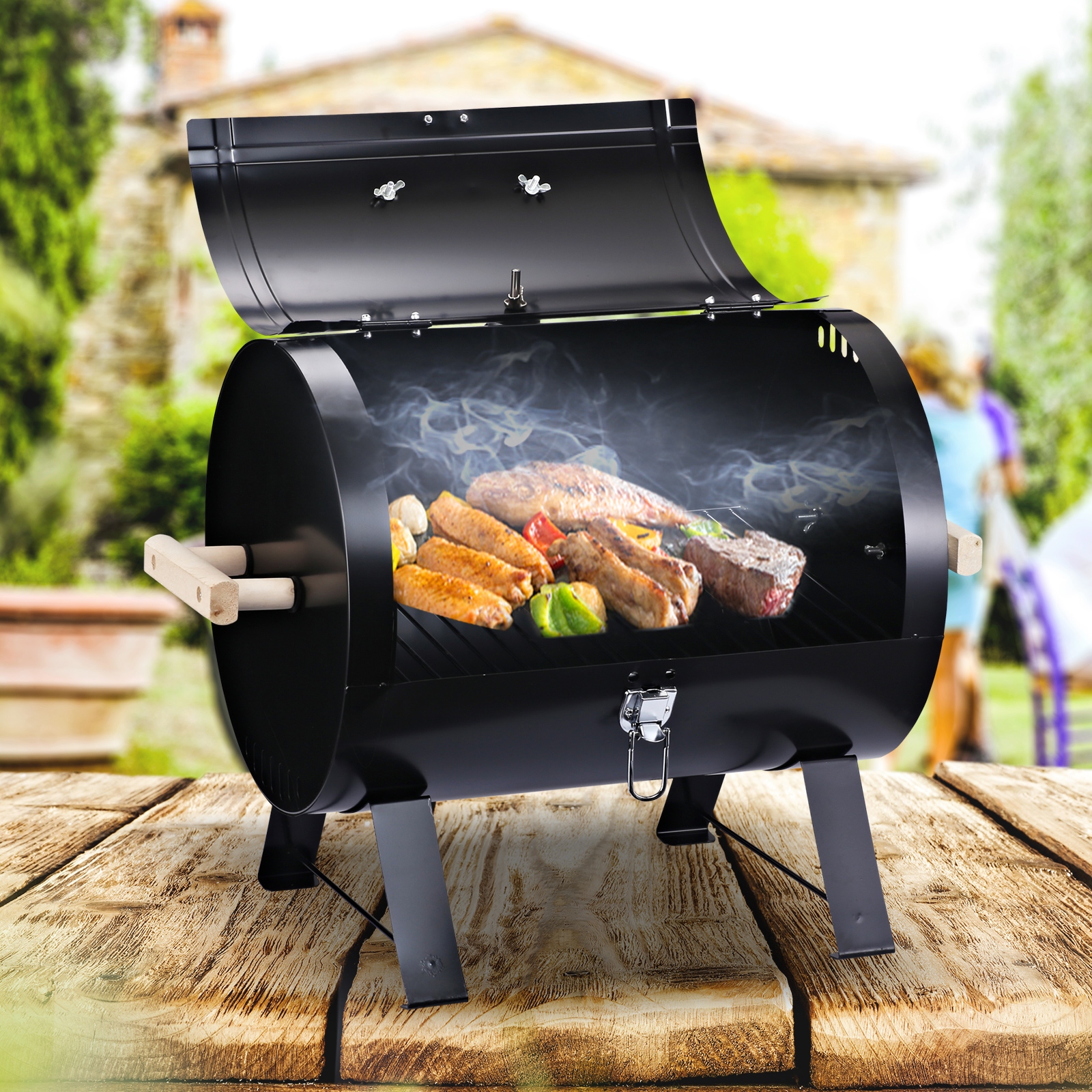 Outsunny 20 Portable Outdoor Camping Charcoal Barbecue Grill with Wooden Handles Improved Air Circulation On Sale Bed Bath Beyond 30966707