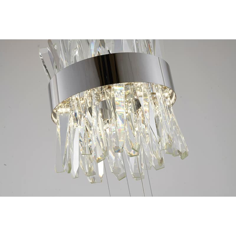 Pendant Light - Chrome Metal Hanging Ceiling Fixture with Crystal Accents - 14