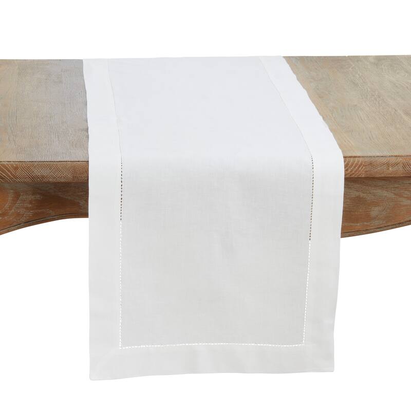 Linen Blend Table Runner - Classic Hemstitch Decorative Table Runner for Dining Tables - 16"x108" - White