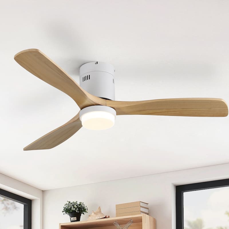 52 Inch Noiseless Flush Mount Ceiling Fan with Remote/Smart App Control,Dimmable Lights Optional,Reversible Motor