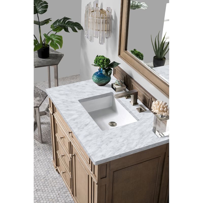 James Martin Vanities Bristol 36" Single Vanity, Whitewashed Walnut - Carrara Marble