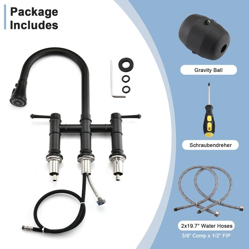 PROOX Traditional Kitchen Bridge Faucet Pulldown Sprayer