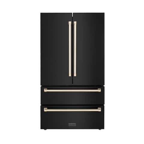 ZLINE 36" Autograph Edition Freestanding Refrigerator with Ice Maker in Black Stainless Steel with Accents