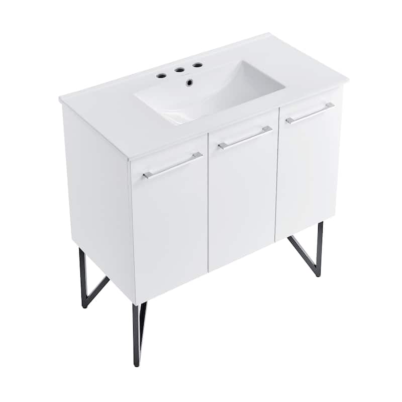 Annecy 36 In. White Bathroom Vanity With White, 3-Hole Ceramic Sink Top