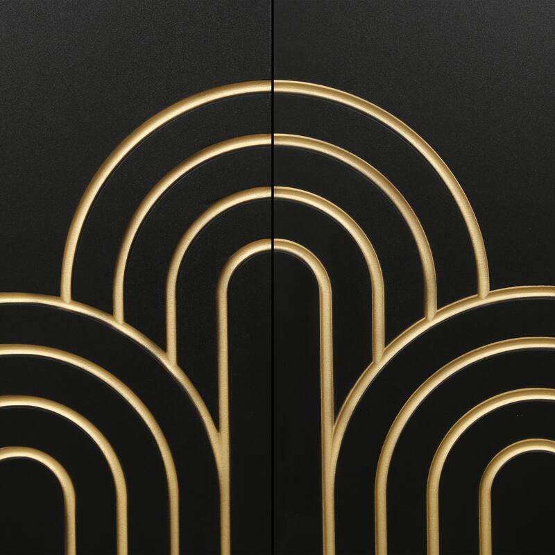 Roomfitters Modern Fluted Sideboard, 4-Door Buffet Cabinet with Curved Accents & Adjustable Shelves