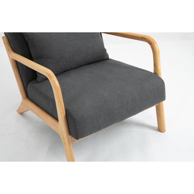 Mid Century Modern Accent Chair with Wood Frame, Upholstered Living Room Chairs with Waist Cushion, Reading Armchair