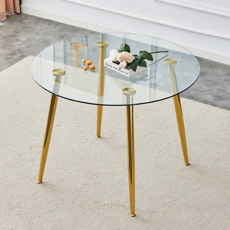 40" Round Glass Tabletop Dining Table with Metal Legs - Gold