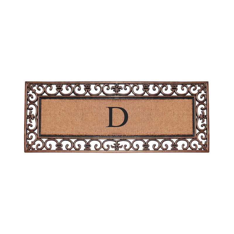 A1HC Rubber and Coir Paisley Border Myla Double Door Monogrammed Doormat Bronze - D