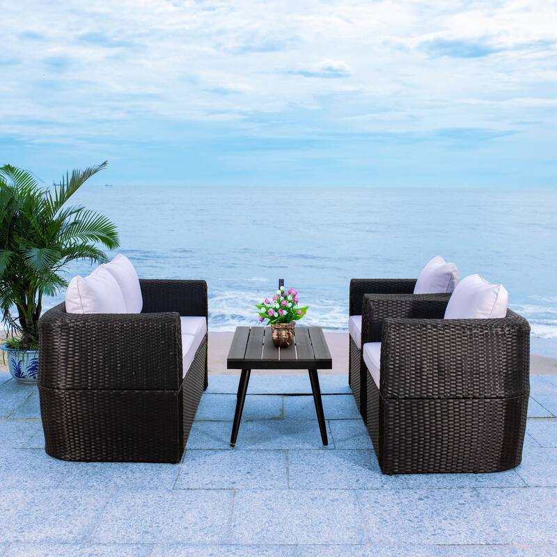 SAFAVIEH Outdoor Living Tarien Wicker 4-Piece Living Patio Set - 48"W x 25"D x 28"H