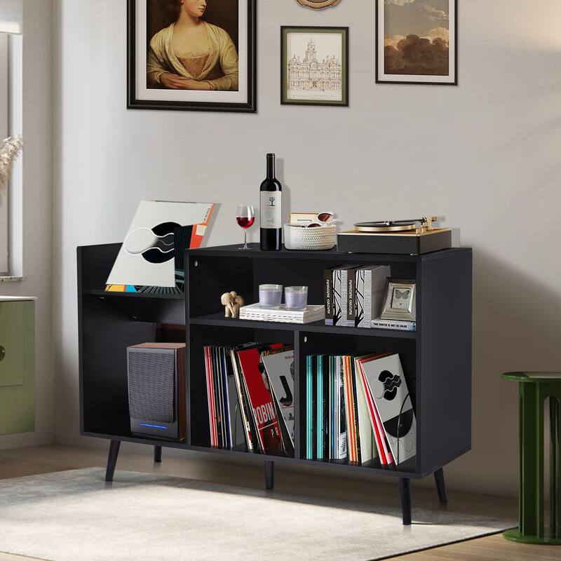 Large record player stand/record storage cabinet/CD cabinet - Black