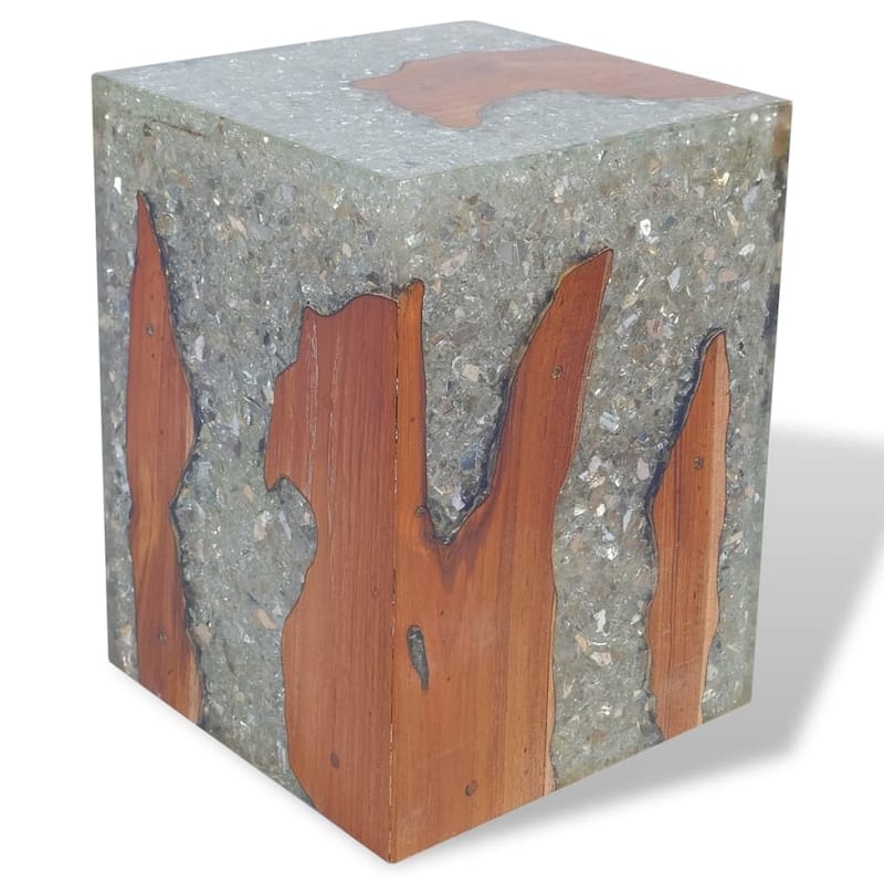 vidaXL Solid Teak Wood Stool, Small Side Table, Multicolor - 11.8" x 11.8" x 15.7"